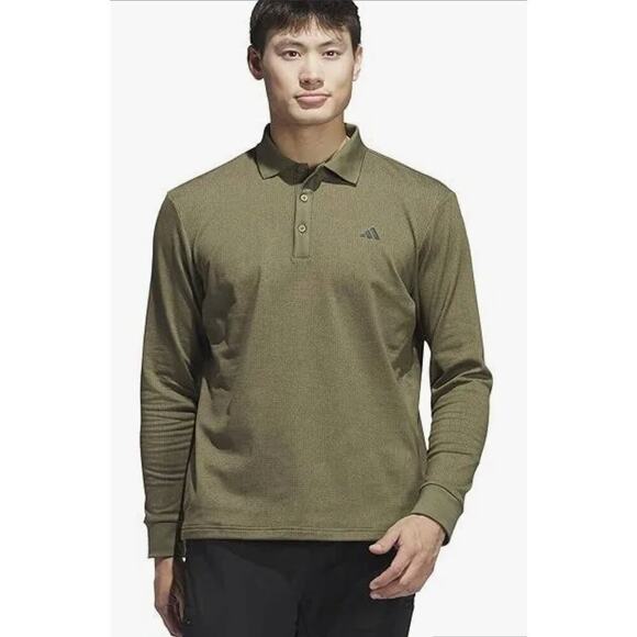 Adidas Long Sleeve Golf Polo Olive Green Medium NWT - Picture 1 of 9